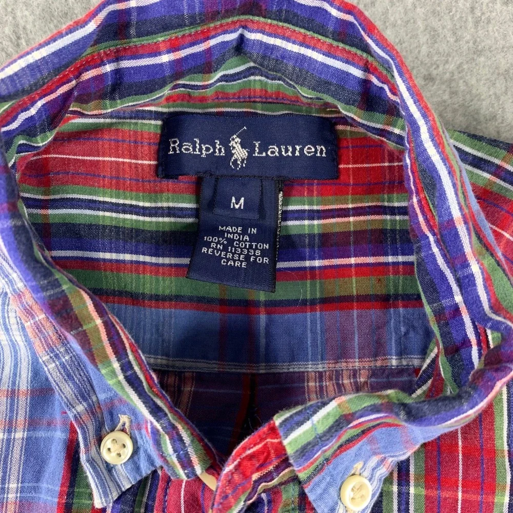 Ralph‎ Lauren Button Down Shirt Boys M Multicolor Plaid Short Sleeve Cotton Pony